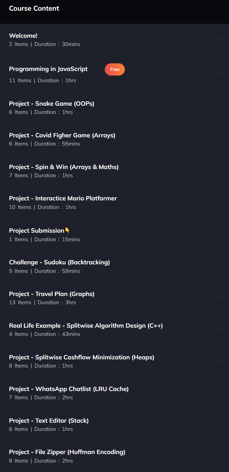 Course topics · Coding Blocks — Data Structures in Real Life Projects 2024-6