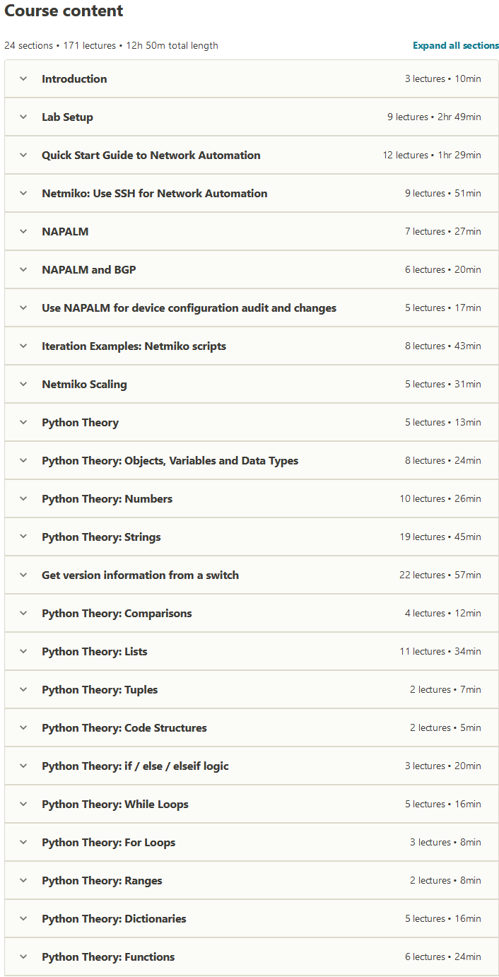 Course topics · Python Network Programming for Network Engineers (Python 3) 2020-8