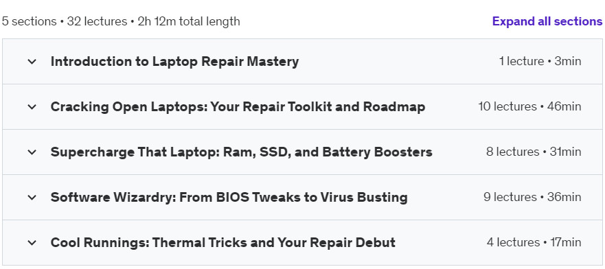 Course topics · Laptop Repair : Bring Your Laptop Back to Life & Speed It Up 2024-8