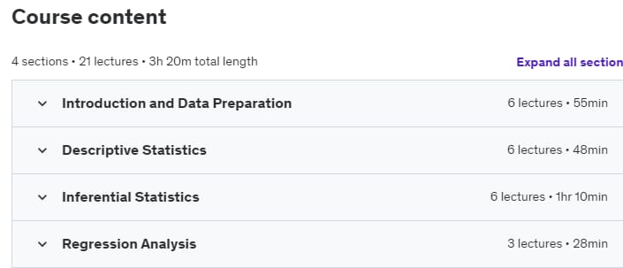 Course topics · Udemy — SPSS Data Analysis for Beginning Researchers 2019-8