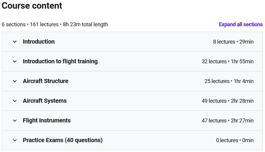 Course topics · Udemy — Part 1 FAA Private Pilot Ground School (Part 61) 2020-8