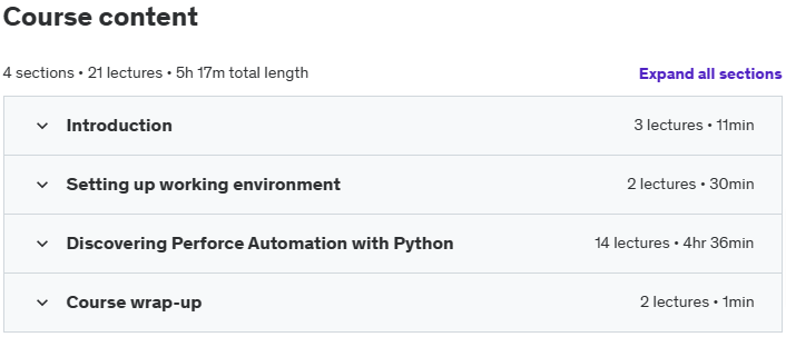 Course topics · Udemy — Perforce automation with Python 2024-11