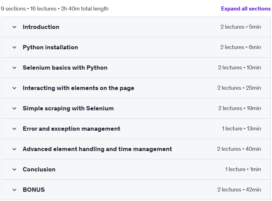 Course topics · Udemy — Automate your daily web tasks with Python 2024-10