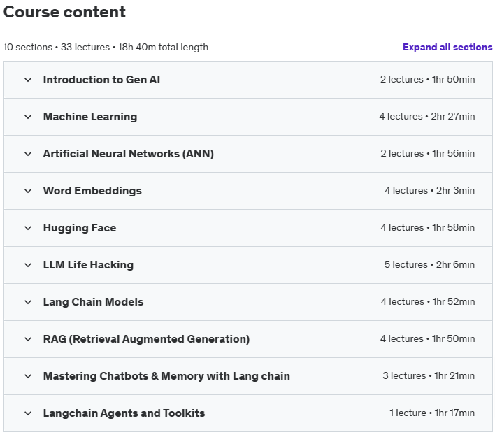 Course topics · Udemy — GEN AI: From Basics to Advanced Level 2024-11