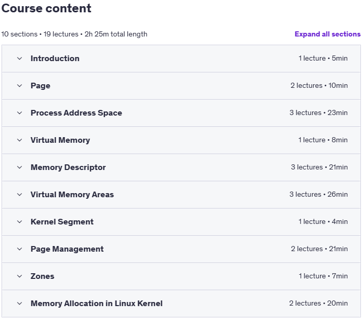 Course topics · Udemy — Linux Kernel Memory Management 2025-5