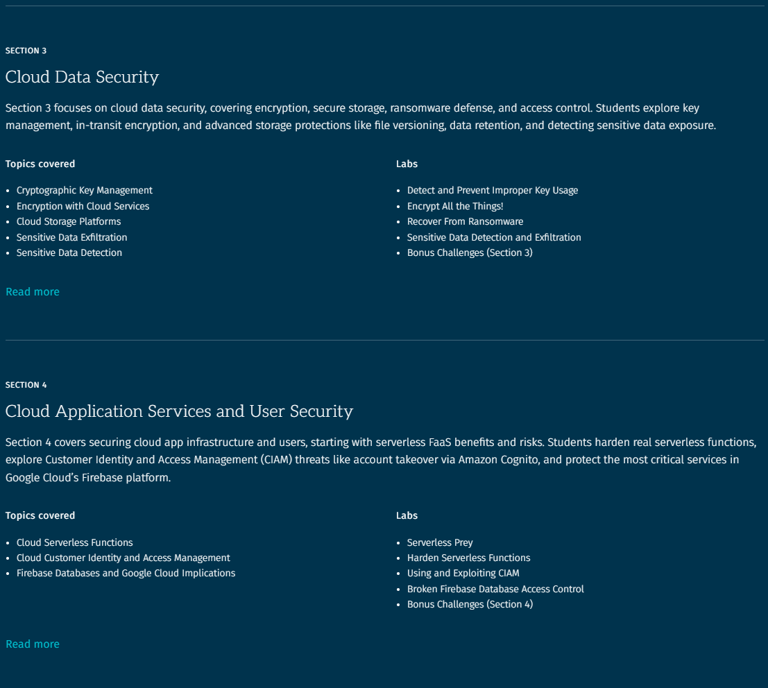 Course topics · SANS — SEC510: Cloud Security Controls and Mitigations 2025-6