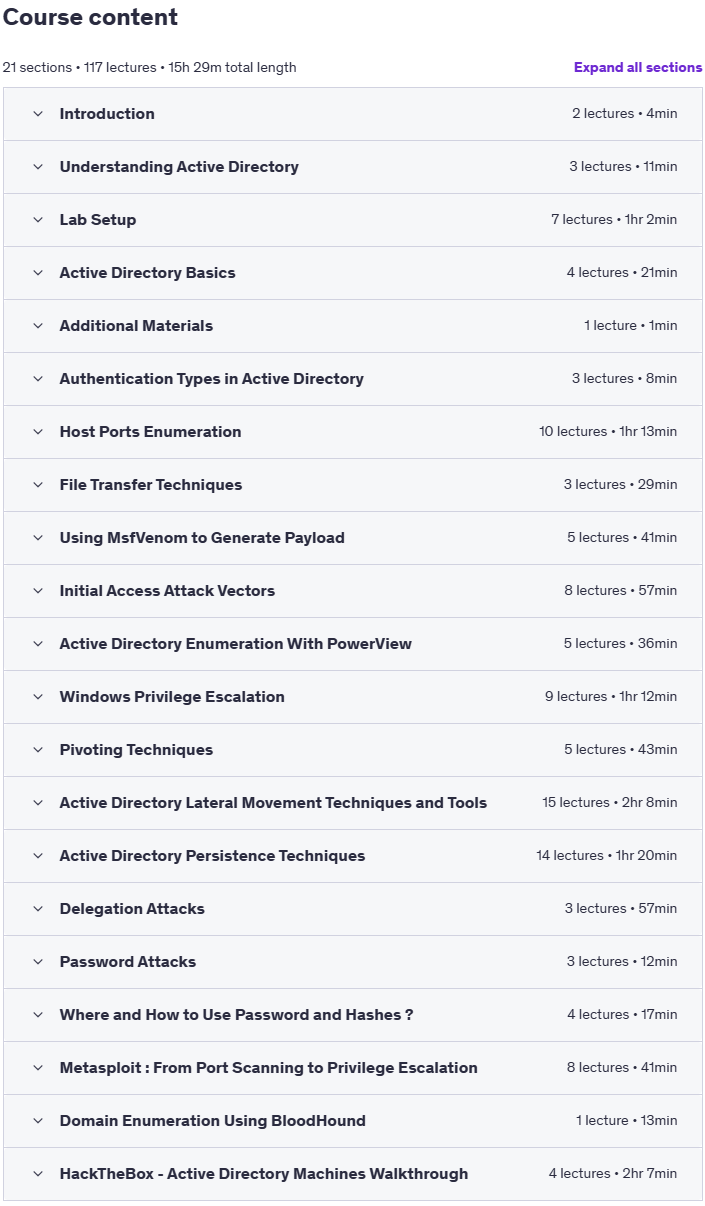 강좌 주제 · RedTeaming을 위한 Active Directory Pentesting을 배우십시오 – Part 1 2025-6