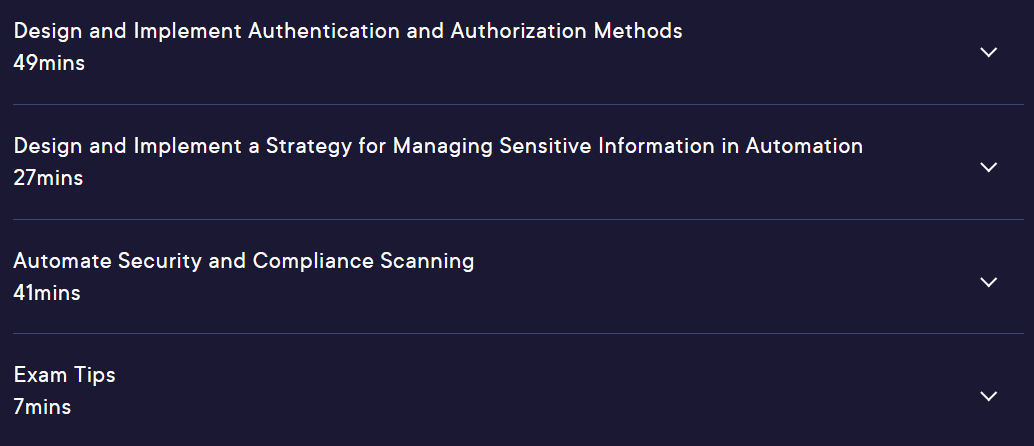 Course topics · Pluralsight — Microsoft Certified: DevOps Engineer Expert (AZ-400): Security and Compliance 2024-11