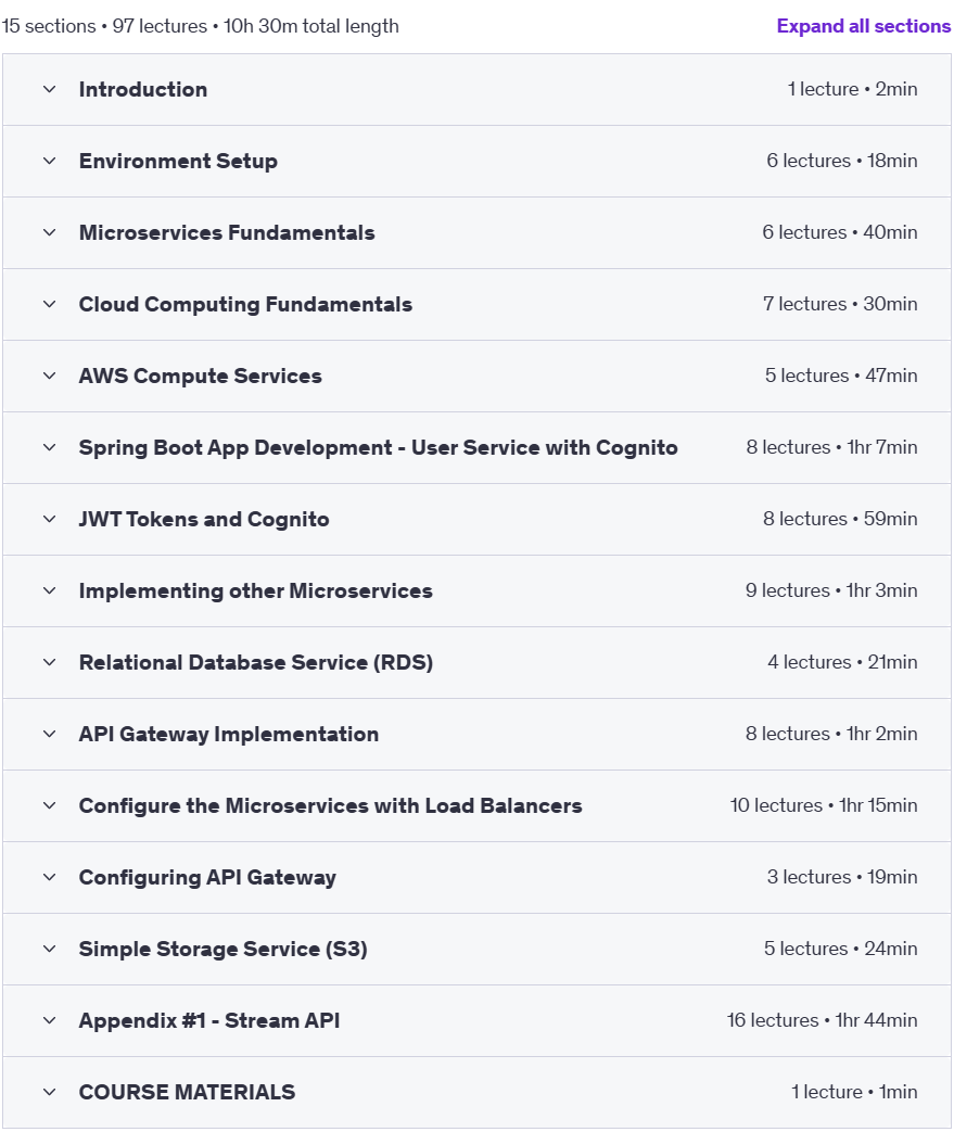 Course topics · Backend Development with Java, JPA, Spring Boot and AWS 2024-3