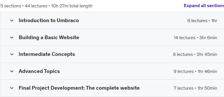 Course topics · Udemy — The Complete Course of Umbraco 2024 2024-5