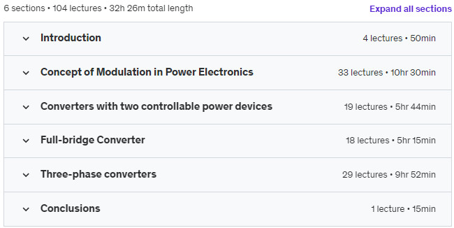 Course topics · Udemy — Switching strategies for power electronic converters 2023-7