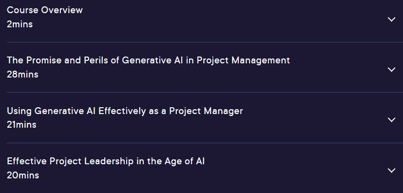 Course topics · Pluralsight — Generative AI for Project Managers 2024-6
