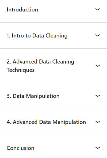 Course topics · LinkedIn — Data Cleaning and Manipulating with Python in Excel 2024-10