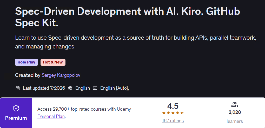 Pictures · Udemy — Spec-Driven Development with AI. Kiro. GitHub Spec Kit. 2026-7