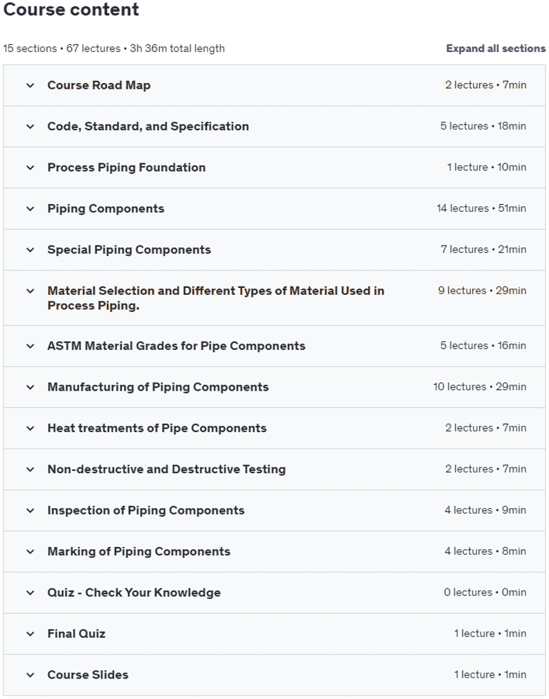 Course topics · The Complete Course on Piping Components for Oil&Gas Career 2022-9