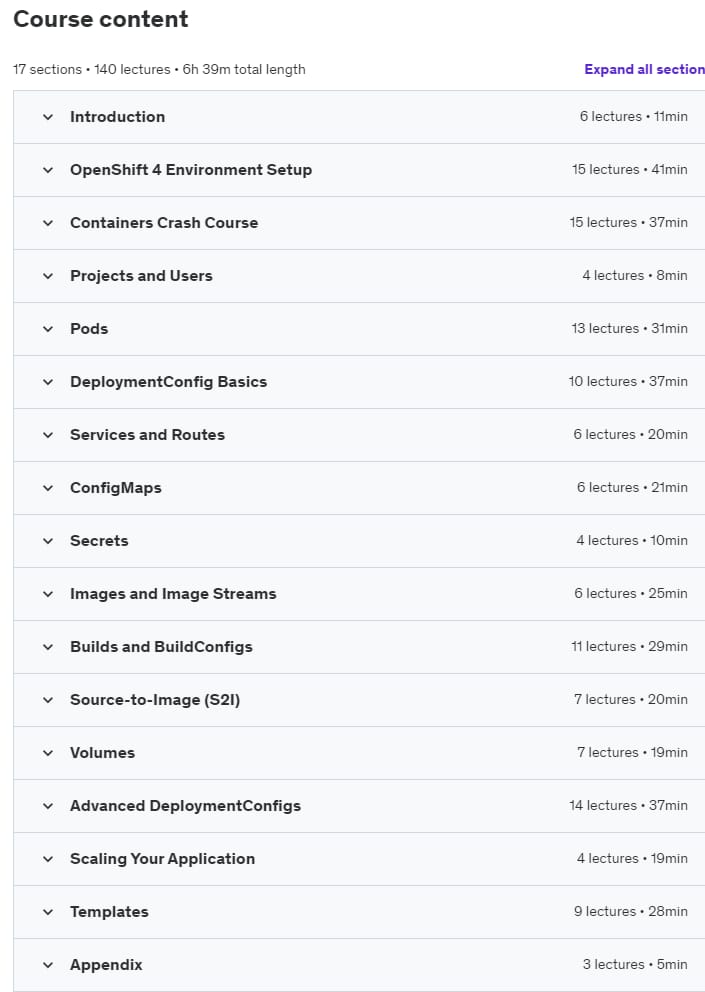 Course topics · Practical OpenShift for Developers – OpenShift 4 2021-1