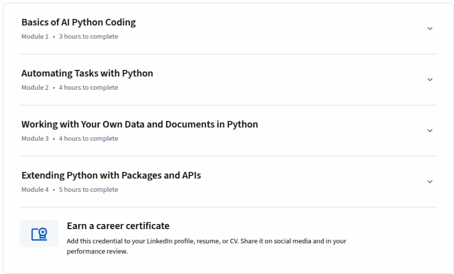 Course topics · Coursera — AI Python for Beginners 2025-7