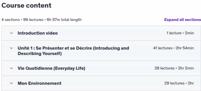 Course topics · French Language Course : From A1.1 to A1.2 in a Month 2025-7