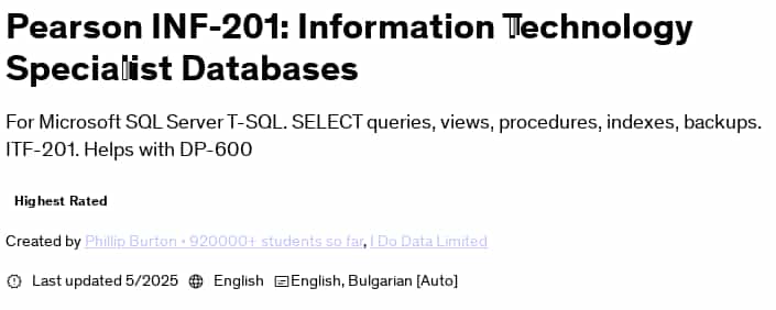Pictures · Udemy — Pearson INF-201: Information Technology Specialist Databases 2025-5
