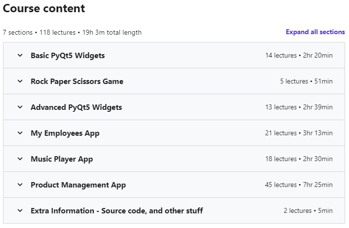 Course topics · Python GUI Programming Using PyQt5 2021-8/2024-12