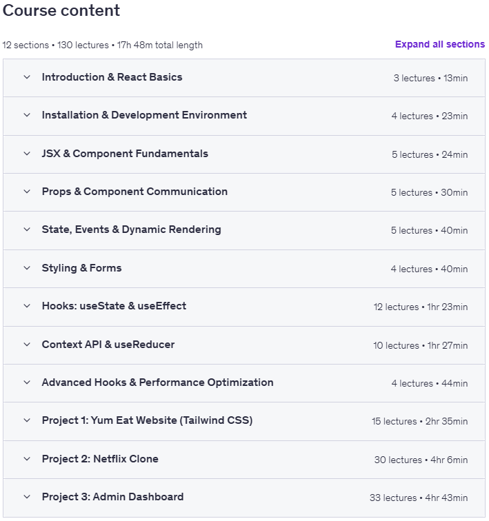 강좌 주제 · React 초보자를위한 : Scratch에서 현실 세계 프로젝트를 구축 2025-12