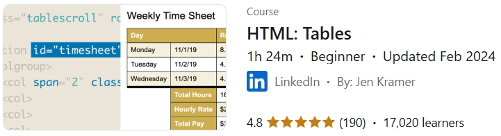 Pictures · LinkedIn — HTML: Tables 2020-1