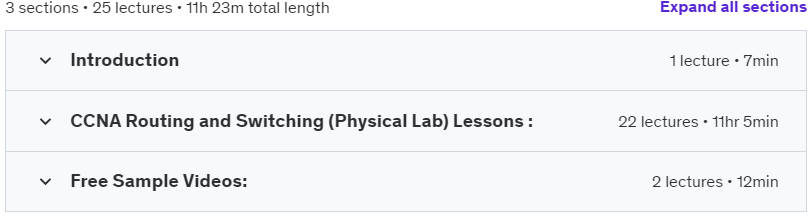 Course topics · Udemy — CCNA Routing and Switching – 100 % Physical (Real) Lab 2019-7