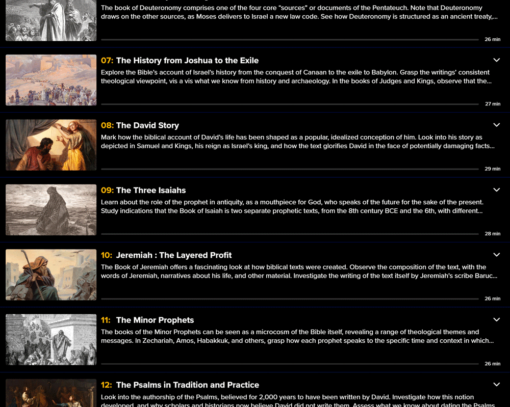Course topics · The Great Courses Plus — Who Wrote the Bible? Searching for Its Origins and Authors 2025-11