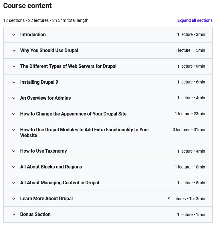 Course topics · Udemy — Drupal Fast Start: Learn Drupal in Less Than 2 Hours! 2021-8