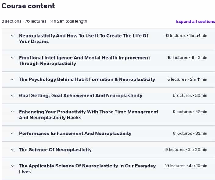 Course topics · Udemy — The Neuroplasticity Masterclass: How To Rewire Your Brain 2024-5