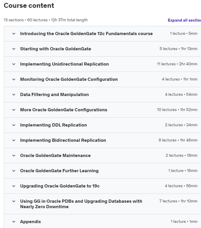 Course topics · Udemy — Oracle GoldenGate 12c Fundamentals 2022-5