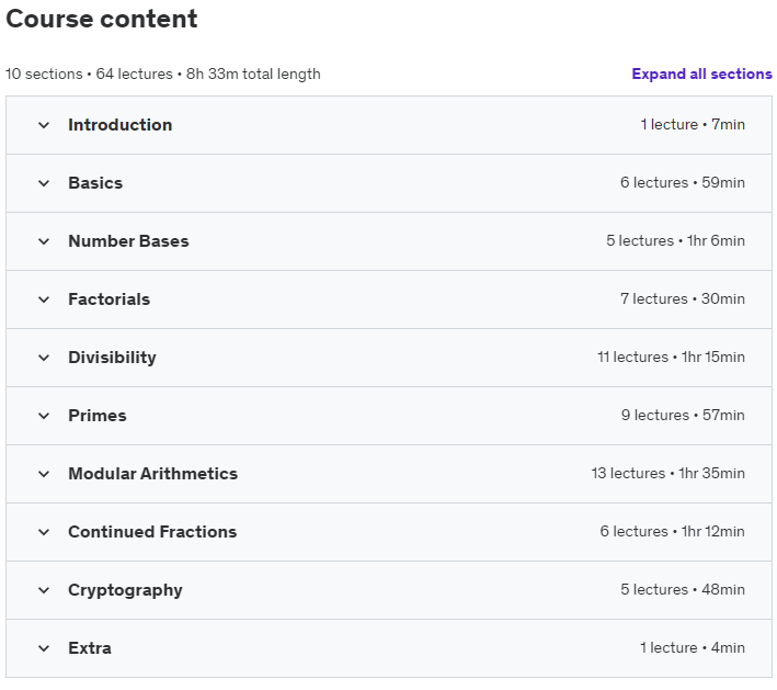 Course topics · Number Theory 2018-1