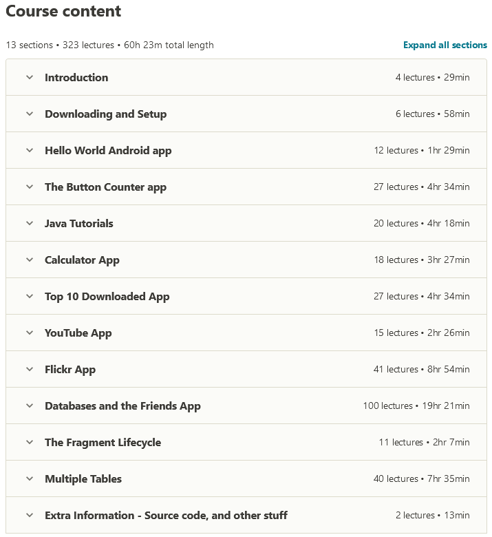 Course topics · Android Java Masterclass – Become an App Developer 2020-7/2021-8