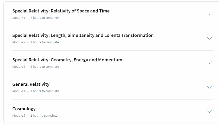 Course topics · Coursera — Understanding Modern Physics I: Relativity and Cosmology 2024-10