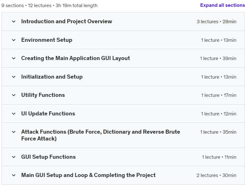 Course topics · Ethical Hacking: Build Your Own Password Cracker with Python 2024-7