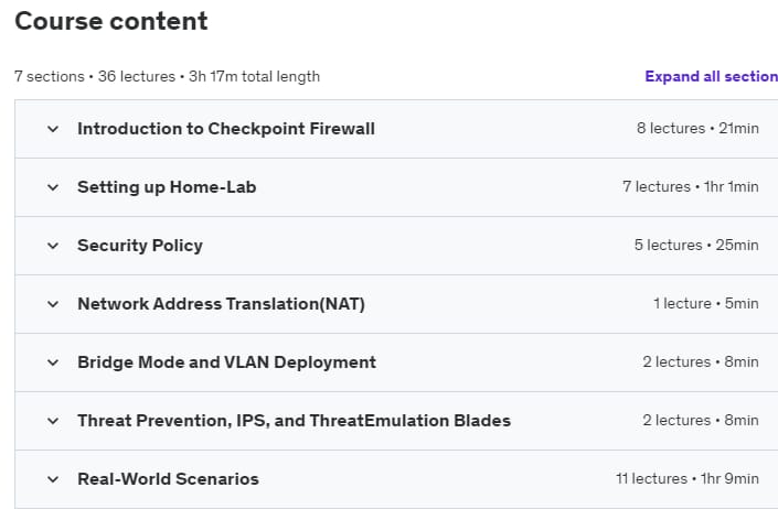 Course topics · Udemy — Checkpoint Firewall Home-Lab | CCSA and Beyond 2024-4