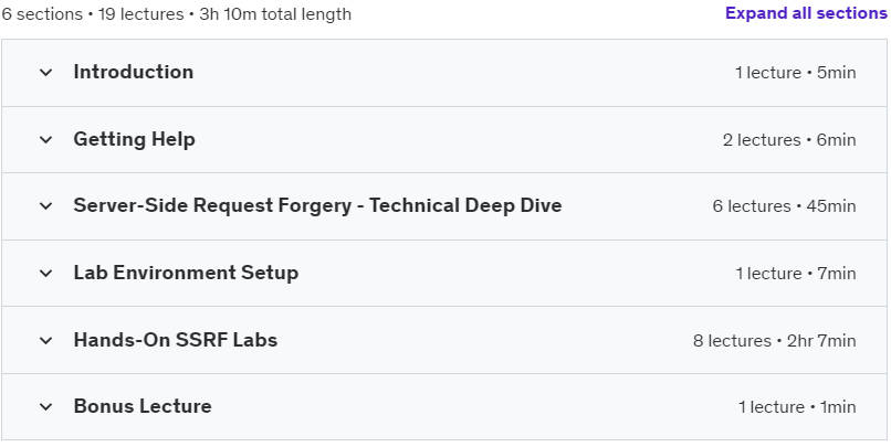Course topics · Udemy — Mastering Server-Side Request Forgery (SSRF) Vulnerabilities 2024-1