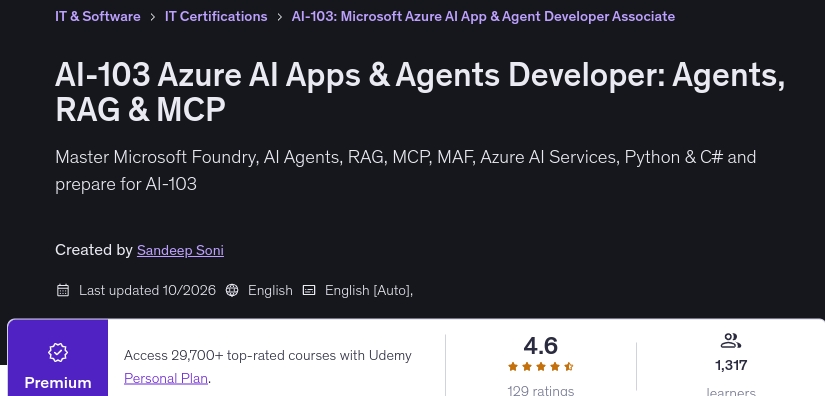 Pictures · Udemy — AI-103 Azure AI Apps & Agents Developer: Agents, RAG & MCP 2026-10