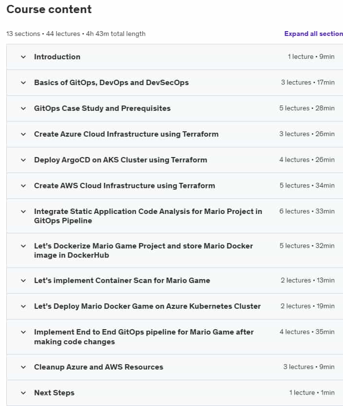 Course topics · GitOps with Kubernetes (K8S), Terraform, Azure and AWS 2024-5