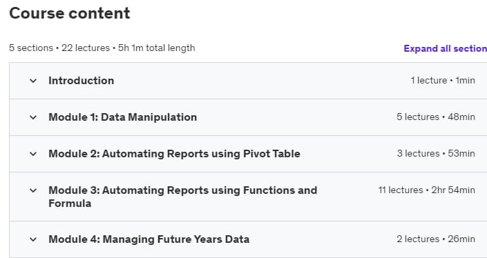 Course topics · Excel: Automating Financial Reports with Power Query 2021-11