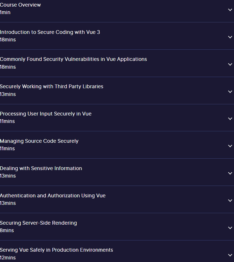Course topics · Secure Coding in Vue 3 2023-9