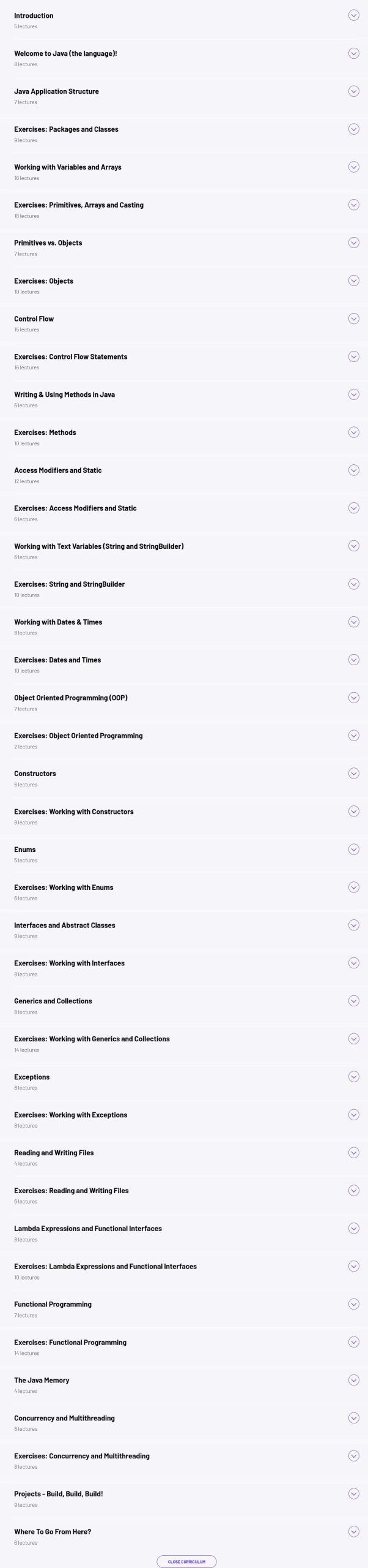 Course topics · ZeroToMastery – Java Programming Bootcamp: Zero to Mastery 2025-4
