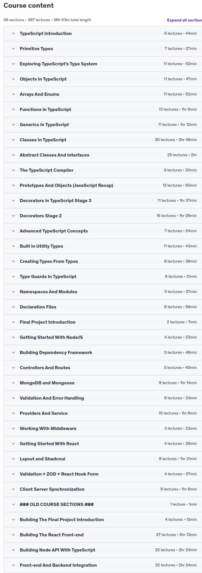 Course topics · TypeScript Masterclass 2025 Edition – React + NodeJS Project 2025-3