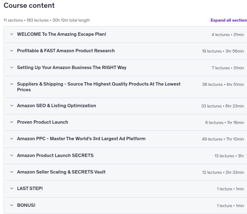 Course topics · 5-in-1 Amazon FBA Course – Beginner to 7-Figure Seller 2026 2026-8