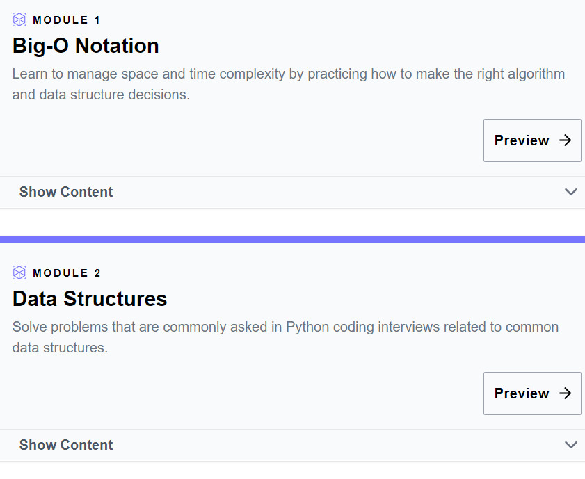 Course topics · Ace the Python Coding Interview 2022-10