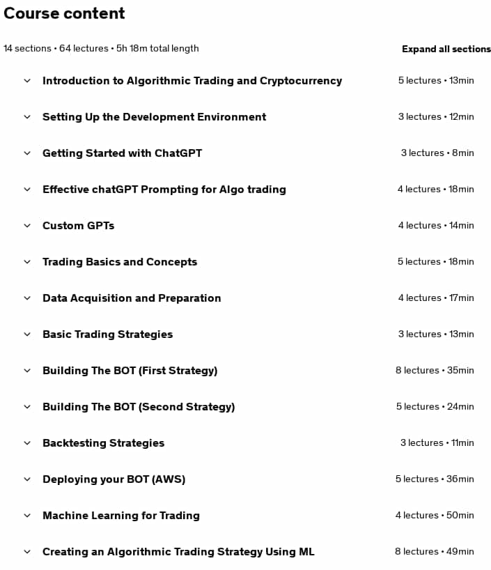 Course topics · Algorithmic Trading with ChatGPT, Machine Learning & Python 2025-5