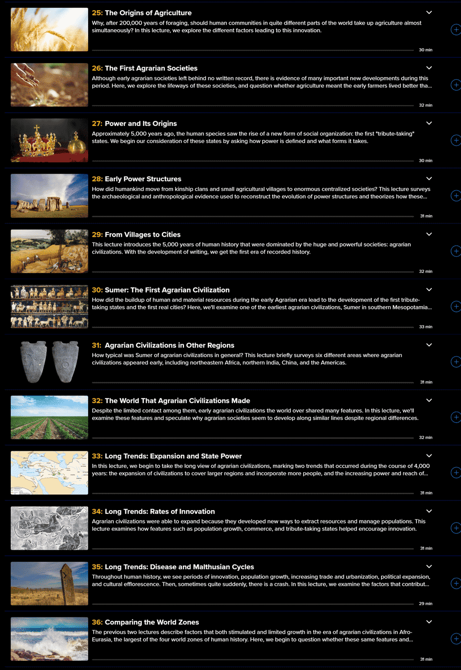 Course topics · The Great Courses Plus — Big History: The Big Bang, Life on Earth, and the Rise of Humanity 2025-11