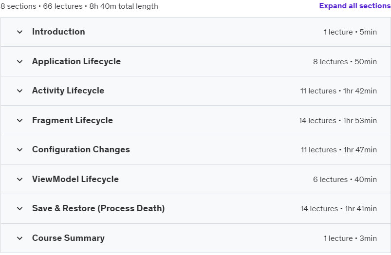 Course topics · Udemy — Android Lifecycles Masterclass 2023-11