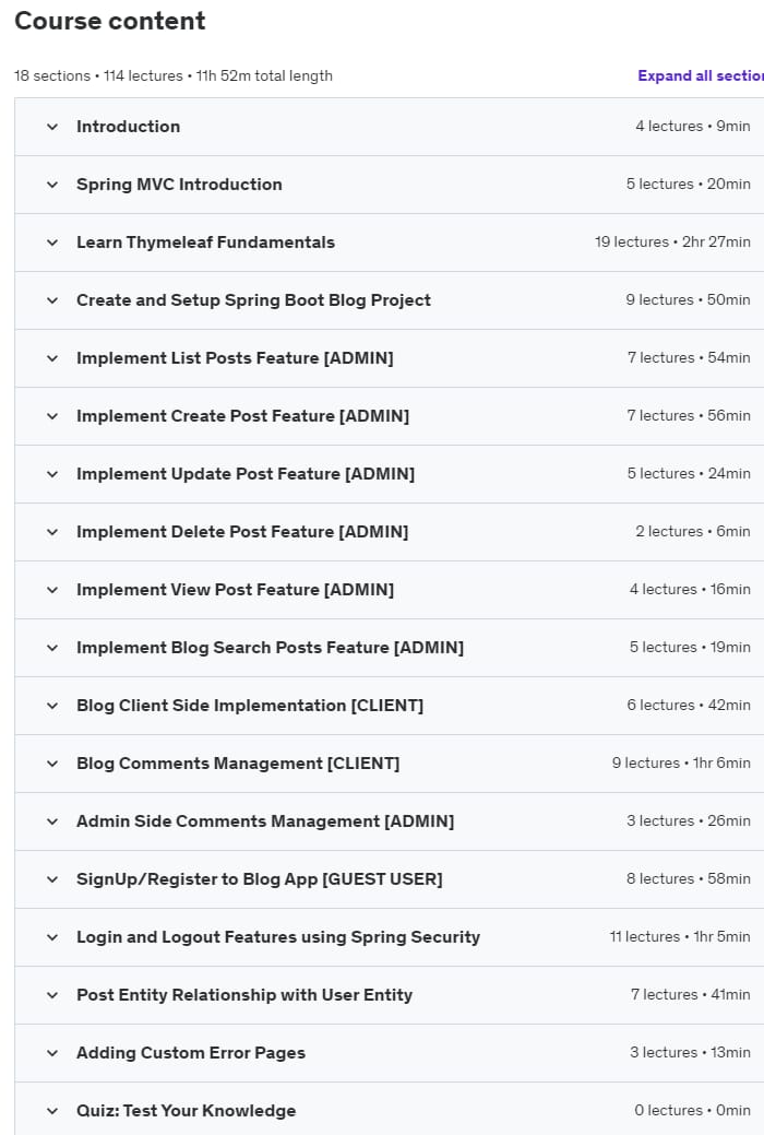 Course topics · Spring Boot 3 Thymeleaf REAL-TIME Web Application – Blog App 2023-5
