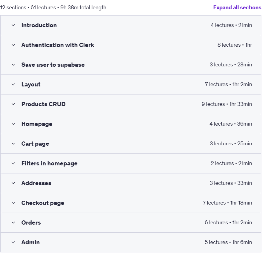 Course topics · Next.js 15 & Supabase – Organic Foods Marketplace App 2025-2